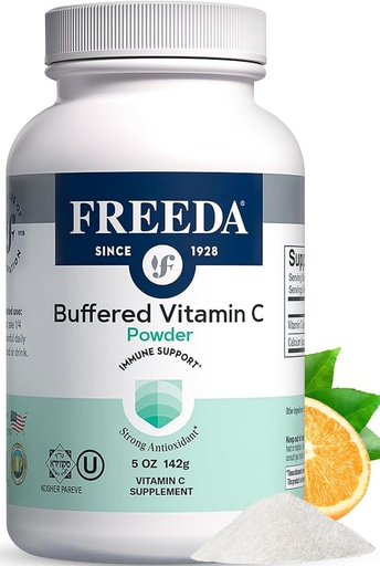 [BRSWIYL2PN6WCGD2] FREEDA Buffered Vitamin C Powder (Calcium Ascorbate) — Non-Acidic, Stomach-Friendly Vitamin C for Sensitive Individuals — Vegan, Kosher, Sugar-Free Immune Support – 5 oz