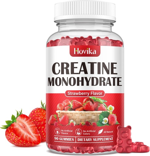 [BRSROGQPAEFWMDIY] Creatine Monohydrate Gummies for Men & Women, Chewable 3g Creatine Monohydrate with Vitamin B12 for Muscle Growth & Recovery-Vegan, Natural Strawberry Flavor, 90 Gummies
