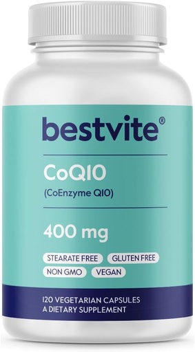[BRSWIZIOO55RYE3Y] BESTVITE Coenzyme CoQ10 400mg (120 Vegetarian Capsules) Naturally Fermented - No Stearates - Vegan - Gluten Free - Non GMO