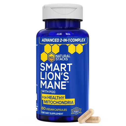 [BRSROYYOCMDQIELO] NATURAL STACKS Organic Lions Mane Supplement Capsules - 1000mg Lions Mane Mushroom with 10mg PQQ - Brain Cell Optimizer for Learning & Mitochondrial Function - 60 Fruiting Body Mushroom Capsules