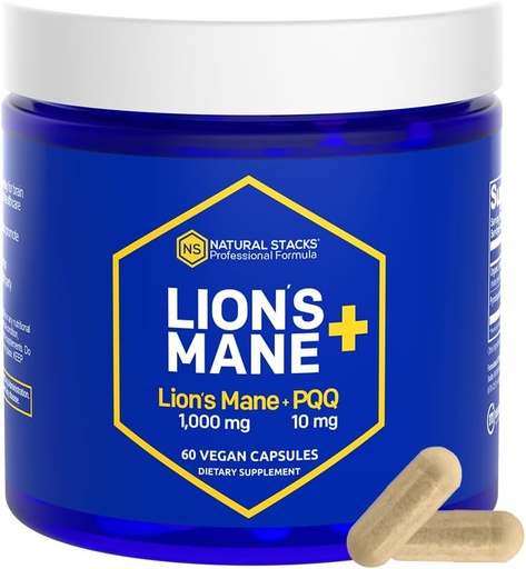[BRSROYYOCMDQIELO] Orgaaniline Lions Mane Supplement kapslid - 1000mg Lions Mane Seene 10mg PQQ - Ajurakkude optimeerija mälu, õppimine, mitokondriaalne funktsioon - 60 vilja keha Seene kapslid