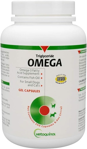 [BRSWIY36B57BWDYZ] Vetoquinol Triglyceride Omega 3 Supplement for Dogs and Cats, Fish Oil Supplement with EPA and DHA, Promotes Skin, Coat, Joint, and Immune Health, Omega 3 Fish Oil for Dogs and Cats up to 30lbs, 250ct