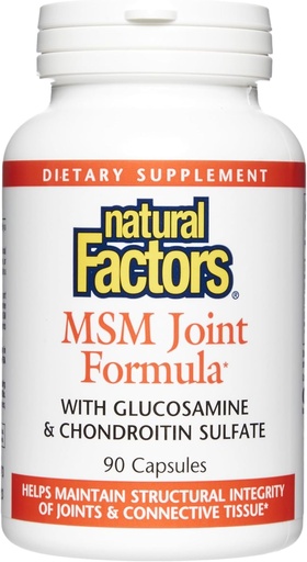 [BRSWIYT3PMMWEDQ7] Factores naturales, Fórmula MSM conjunta, soporta articulaciones saludables, músculo y cartílago con sulfato de Glucosamina y Condroitina, 90 cápsulas (90 porciones)