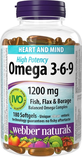 [BRSWIHT2CQNQ22A7] Webber Naturals High Potency Omega 3-6-9, 180-Count