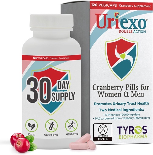 [BRSWY2Q6BYOWCFA7] Uriexo Double Action Capsules, Cranberry Pill for Women and Men supplement, Urinary Tract Cleanse and Protect Supports Wellness &quot; Confidence - 30 Days Supply