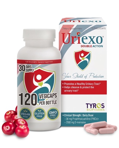 [BRSWY2Q6BYOWCFA7] Uriexo Double Action Support Cranberry Pills - Urinary Tract Health Supplement with 36mg Proanthocyanidins PACs & 2000mg D-Mannose, Capsules for Men & Women, Non-Antibiotic Formula, 30 Day Supply