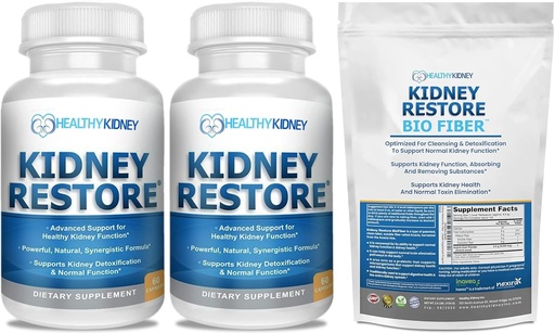 [BRSRAGLQCAHRMCL3] Kidney Cleanse and Kidney Health Supplement to Support Normal Kidney Function 60 caps-2 Pack + Bio Fiber, Kidney Cleanse Detox & Repair - Restorative Kidney Support & Kidney Supplement 2.5 LBS
