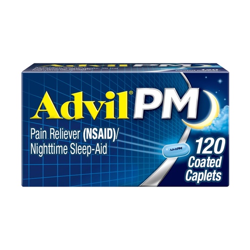 [BRSWIYDRAIGWEAD2] Advil PM Pain Reliever And Nighttime Sleep Aid, Pain Medicine With Ibuprofen For Pain Relief And Diphenhydramine Citrate For A Sleep Aid - 120 Coated Caplets