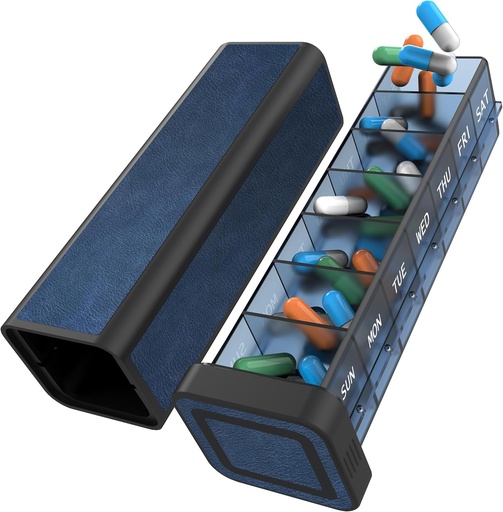 [BRSROAIDBUORSGTB] Pill Organizer 1 Time a Day, Pill Box 7 Day, Weekly Travel Pill Case, Daily Large Medication Holder Container, Once Daily Pillbox Dispenser for Vitamin, Medicine, Pills, Supplement (Blue)