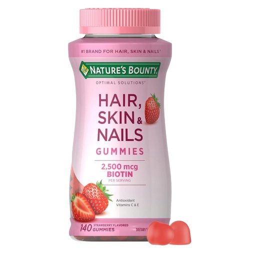 [BRSWGEABC4BWAGYU] Nature's Bounty Hair, Skin & Nails with Biotin, Strawberry Gummies Vitamin Supplement, Supports Hair, Skin, and Nail Health for Women, 2500 mcg, 140 Ct, 70 Total Servings