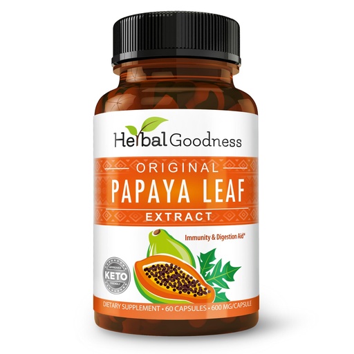 [BRSWIGYIOF7GCELK] Herbal Goodness Papaya Leaf Extract Digestive Enzymes - 10X Strength 60/600mg Veg Capsules- Blood Platelet, Bone Marrow & Spleen Support, Immune Gut & Super Digestive Health - Made in USA