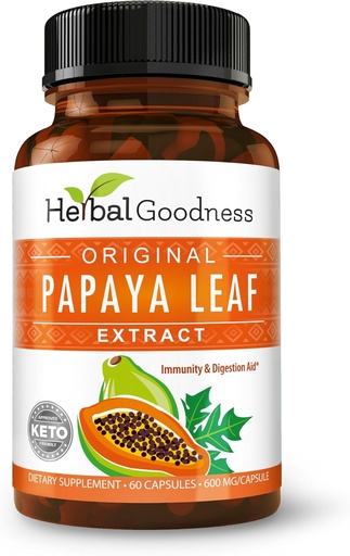[BRSWIGYIOF7GCELK] Papaya Blatt Extrakt Verdauungsenzyme - 10X Stärke 60/600mg Veg Kapseln- Blutplättchen, Knochen Marrow & Spleen Unterstützung, Immun Gut & Super Digestive Gesundheit - Made in USA von Kräutergut