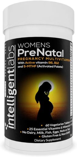 [BRSWYFQOCQOWYHI6] Intelligent Labs Multivitamina Prenatale femminile, 25 Vitamine e Minerali di Gravidanza Essenziale, con Folato Attivato 5-MTHF, attivo B12 e B6, Easy-to-Take, alimentazione 2 mesi