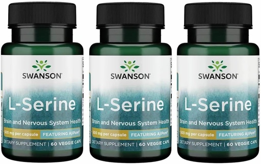 [BRSWGZIDOJ7RS3L2] Swanson Ajipure L-Serine - Amino Acid Supplement Supporting Brain Health & Nervous System Function - Natural Formula Promoting Cognitive Function - (60 Veggie Capsules, 500mg Each) (3 Pack)