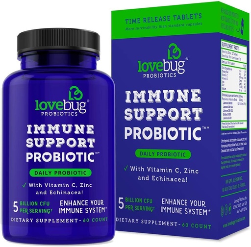 [BRSWKYAFBJ7WAH3E] lovebug PROBIOTICS Immune Support Daily Probiotic for Men & Women, 40 Billion CFU & 6 Strains, Includes Vitamin C, Zinc & Echinacea, 30 Capsules, Vegan & Non-GMO