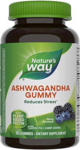 [BRSW2AY7OYCQ2A3V] Nature's Way Ashwagandha Gummies, Réduire le stress avec l'herbe Adaptogène*, 125 mg Par 2-gummy Serving, Berry Flavored, 90 Gummies (paquetage mai vary)