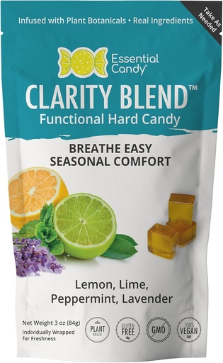 [BRSW2CALBZ5QKF3G] Clarity Blend Functional Hard Candy | Seasonal Support Breathe Easier | Organic Lemon, Lime, Peppermint, Lavender | Gluten-Free, Non-GMO, Vegan - 24 Count (Pack of 1)