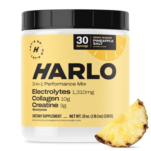 [BRSRAZAFOAFREEYV] Harlo 3-in-1 Electrolytes Powder with Collagen & Creatine – Hydration, Muscle & Joint Support | NSF Certified | Zero Sugar | Pineapple Salt | 30 Servings