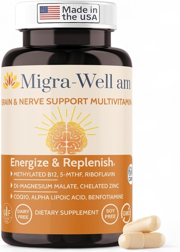 [BRSROGIBABYQMYDU] Migra-Ei bine AM: Energizant Daily Methylated Multivitamine cu Minerale Biodisponibile & Antioxidanti Suportul Creier & Nervi Heath pentru Femei si Barbati - fara fier (60 capsule)