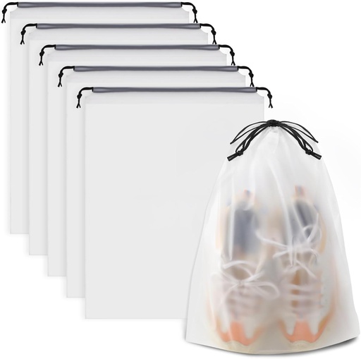 [BRSROZAROEPQIYD7] Waterproof Travel Drawstring Shoe Bags for Packing, Storage, Travel Essentials for Men and Women, 15.7 x 11.8 inches, Clear, 5 pieces