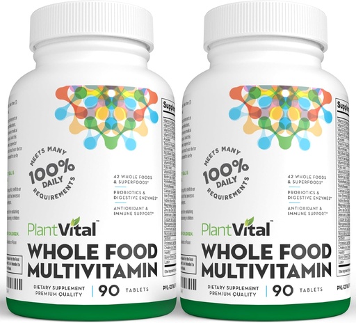 [BRSWGBD5C4NGAYD2] Plantvital Whole Food Multivitamin - Multivitamin 42 Superfoods Nyers zöldségek és gyümölcsök Vitaminok Föld Energia Gyümölcsök és Zöldségek kiegészítés Tiszta Gyümölcs és Növényi kiegészítők - 180 tabletta