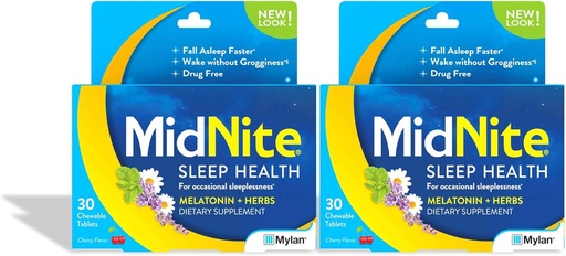 [BRSWG2YPOJ4GGC3D] MidNite Natural Sleep Supplement, Chewable Tablets, Cherry Flavored, 30 Count (Pack of 2)
