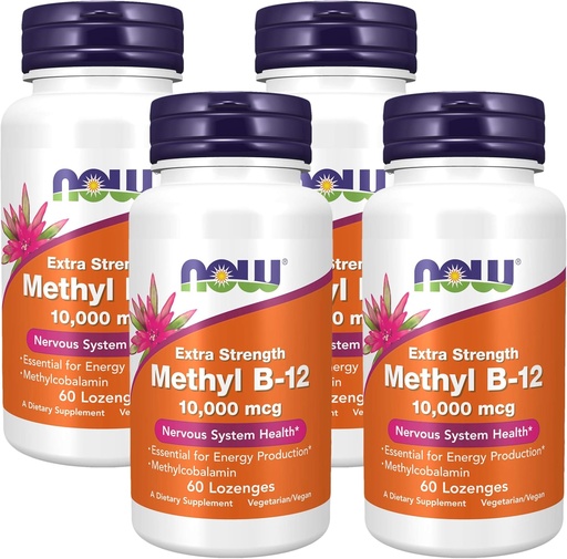 [BRSRMGLYCUFGMYDK] עכשיו תוספי מזון, Methyl B-12 (Methyhydrobalamin) 10,000 mcg, מערכת העצבים של מערכת העצבים *, 60 Lozenges (Pack of 4)