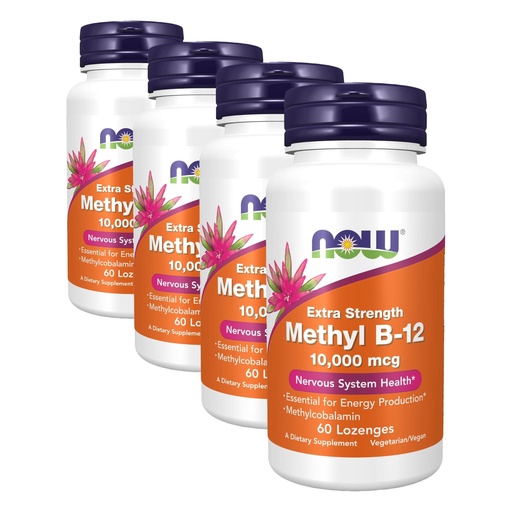 [BRSRMGLYCUFGMYDK] NOW Supplements, Methyl B-12 (Methylcobalamin) 10,000 mcg, Nervous System Health*, 60 Lozenges (Pack of 4)