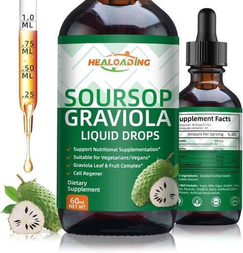 [BRSRAFQRPJ7WMDQU] Soursop Bitters Liquid Drop: Organic Graviola Soursop Leaf Extract Liquid for Cell Support, Regeneration, Immune Boost, Relax and Antioxidant Support