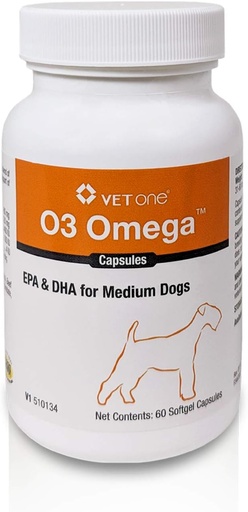 [BRSWICQEOEPWEFQ7] VetOne O3 Omega Soft Gel for Medium Dogs - Essential Fatty Acid Support - Skin & Coat Supplement - 60 Capsules