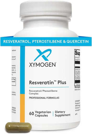 [BRSWIFD5A4OGO2Q7] XYMOGEN Resveratin Plus - Patented Pterostilbene + Trans-Resveratrol with Quercetin Antioxidants Supplement to Promote Cardiovascular + Cellular Health, Healthy Aging, Immune Support (60 Capsules)