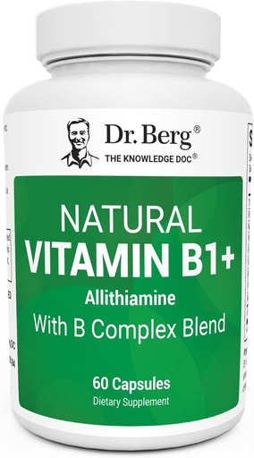 [BRSROGQCOEMGMDI4] Complexe Dr Berg Vitamine naturelle B1 B6 B12 - Supplément vitamine B1 à l'allithiamine avec 8 Complexe Vitamine B essentielle pour les hommes et les femmes incluant Thiamine, Niacine, Folate, Magnésium et plus - 60 Capsules