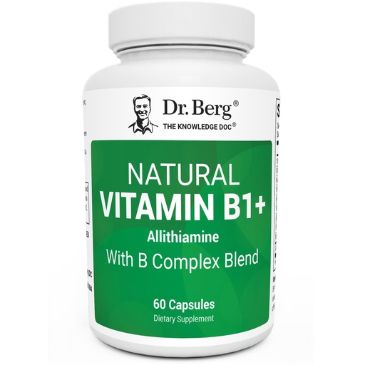 [BRSROGQCOEMGMDI4] Dr. Berg Natural Vitamin B1 B6 B12 Complex - Allithiamine Vitamin B1 Supplement with 8 Essential Vitamin B Complex for Men & Women Including Thiamin, Niacin, Folate, Magnesium & More - 60 Capsules
