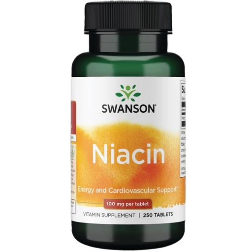[BRSWKYIBCQABOCL2] Swanson Niacin (Vitamin B3) - Vitamin Supplement Supporting Heart Health and Carbohydrate Metabolism - Promotes Natural Energy Production - (250 Tablets, 100mg NE Each)
