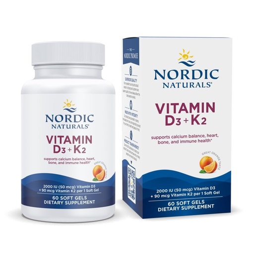 [BRSROCQ2OZ7GEETB] Nordic Naturals Vitamin D3 + K2, Orange Taste - 60 Soft Gels - Synergistic Support for Bones, Immune Function & Calcium Balance - Non-GMO - 60 Servings