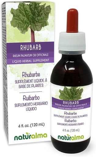 [BRSRMYYEAQBR6ALZ] Naturalma Rhubarb (Rheum palmatum or Rheum officinale) Root and Rhizome Alcohol-Free Tincture - 4 fl oz Liquid Extract in Drops - Herbal Supplement - Vegan
