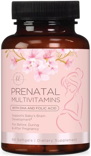[BRSROGL5O4HAOHQ4] Prenatal Vitamins for Women - Prenatal Multivitamin with Folic Acid & Omega 3 DHA Fetal Development Support - Pregnancy Vitamin Supplement with, Vitamin A, C, D, B6, B12 & Iron - 60 Softgels