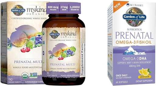 [BRSROAIKDNYRUDLZ] Garden of Life Women’s Prenatal Multivitamin with Vitamin D3, B6, B12, C & Iron & Prenatal DHA Omega 3 Fish Oil - Minami Natural Prenatal, 60 Softgels