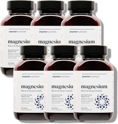 [BRSWGCQCCQNQEFYU] Complejo de Magnesio de Nutrición más inteligente - Licinado de Magnesio + Citrato, Malato para el sueño, Relajación, Muscle &amp; Nerves + Teanina clínica, No GMO-360 Tablet[180-Day Supply]