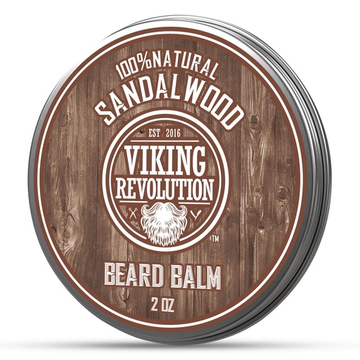 [BRSWGZADOUGQKELL] Viking Revolution Sandalwood Beard Balm - Beard Butter with Argan Oil, Beard Softener for Men with Jojoba Oil - Beard Moisturizer for Men with Beeswax - Beard Wax for Men (2oz, 1 Pack)