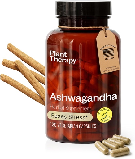 [BRSRAZYECQMGEAA2] Plant Therapy Ashwagandha Capsules Manufactured in USA 4 Month Supply Promotes Relaxation and Emotional Balance Supplements for Women & Men 120 Vegetarian Capsule