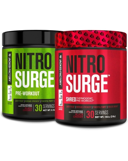 [BRSRMATRPMDQGDT2] Jacked Factory Nitrosurge Pre-Workout in Black Cherry & Black Cherry Nitrosurge Shred Thermogenic Pre-Workout for Men & Women