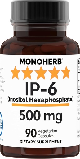 [BRSRA2TYBUNGYC3U] MONOHERB IP-6 Inositol Hexaphosphate 500 mg per Capsule - 90 Veg Capsules