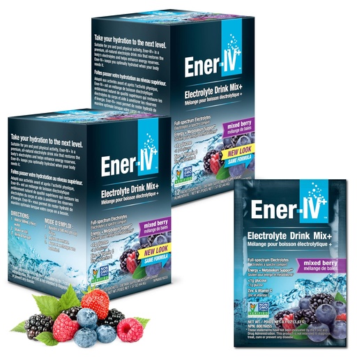 [BRSWGCQQAAFGEEI2] Ener-IV Electrolyte Drink Mix - Electrolytes Powder Packets, Hydration Powder Drink, Hydrate Liquid Mix, Low Sugar Rehydration for Women & Men - Mixed Berry, 24 Count