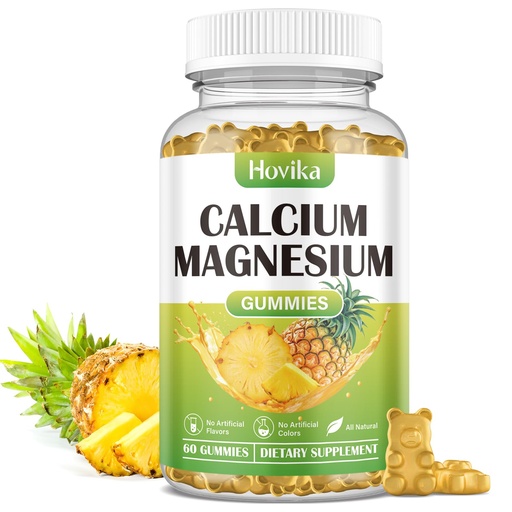 [BRSRAZQEOIFGACTG] Calcium Magnesium Zinc Gummies, Calcium Magnesium 2:1 Ratio with Vitamin D3, K2, B6, B12 for Bone Strength, Muscle Function & Nerve Health, Extra Absorption Formula, Vegan, Pineapple Flavor 60 Gummies