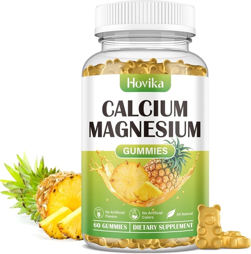 [BRSRAZQEOIFGACTG] Calcium Magnesium Zink Gummies, Calcium Magnesium 2:1 Ratio med vitamin D3, K2, B6, B12 för benstyrka, muskelfunktion och nervhälsa, Extra Absorption Formel, Vegan, Pineapple Flavor 60 Gummies