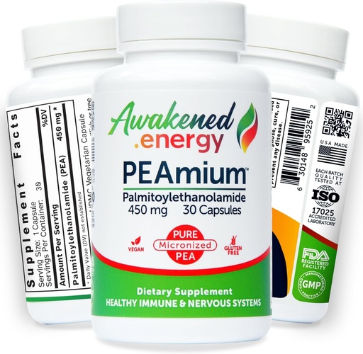 [BRSW2HAZPN5AAA32] Palmitoylethanolamide 450mg Comfort Mobility Nerves Cognitive & Immune Support - Micronized High Absorption - All Natural Pea - USA Made - No Additives or Excipients - 30 Vegan Capsules Supplement