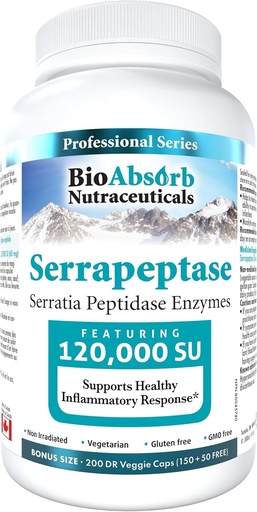 [BRSWGAIFBV5GG2DP] Bio Absorb Serrapeptase Enzime, Unidades de Alta Potencia 120000 (SPU), Oferta de 200 Días, Capsules Vegetarian Retrasado para máxima Absorción