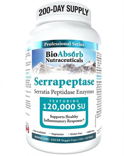 [BRSWGAIFBV5GG2DP] Bio Absorb Serrapeptase Enzyme, High Potency 120000 Units (SPU), 200-Day Supply, Delayed Release Vegetarian Capsules (DRcaps) for Maximum Absorption