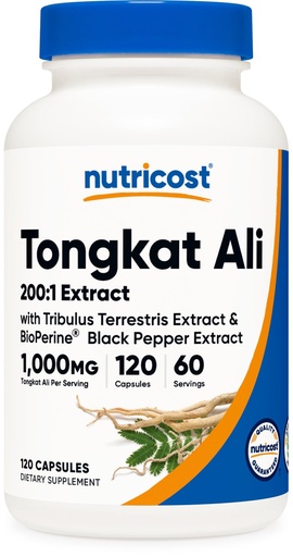 [BRSROYL7OIIQMH3G] Nutricost Tongkat Ali 1,000mg 120 Capsules - with Tribulus Terrestris and BioPerine, Vegetarian Caps, Non-GMO, Gluten Free, Potent Extract
